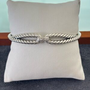 David Yurman Sterling silver Cable Loop Bracelet with Diamonds-Medium